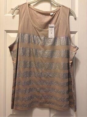 Chico’s Taupe Sequin Stripe Tank Top - Women's